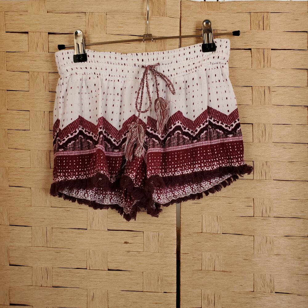 NOBO No Boundaries Shorts Size XS Ivory & Maroon Frayed Hem